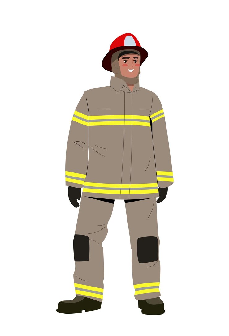 Vector person of various profession concept firefighter in protective uniform man in red hat safety and security poster or banner cartoon flat vector illustration isolated on white background