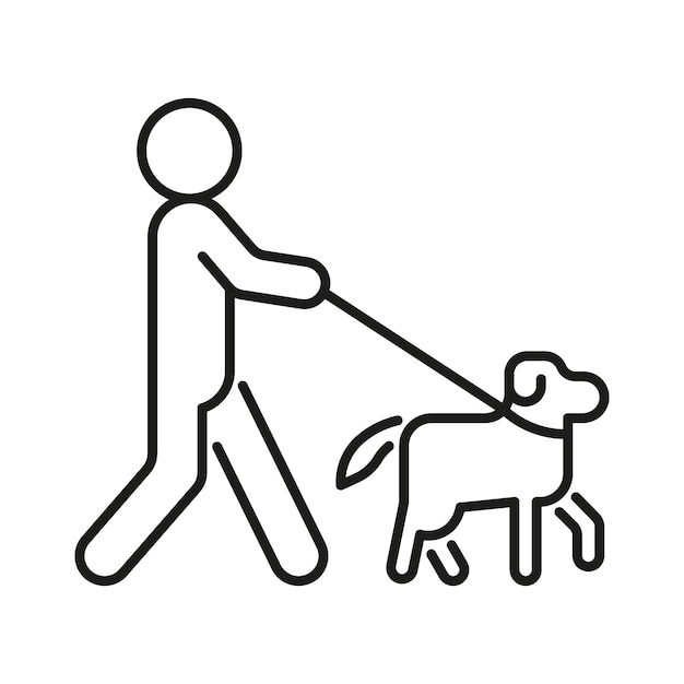 Person walk with dog on leash line icon owner pet vector outline sign