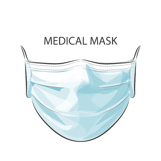 Vector person wearing disposable medical surgical face mask to protect against high air toxic pollution city