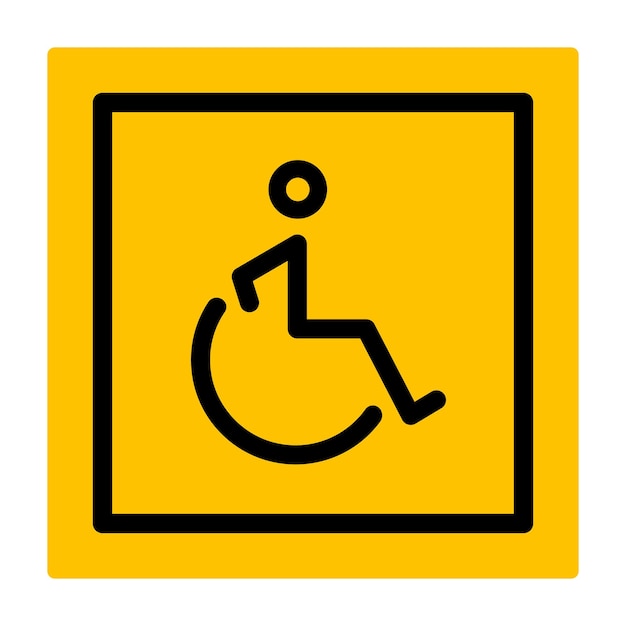 Person in wheelchair linear sign on yellow background man with disability line icon