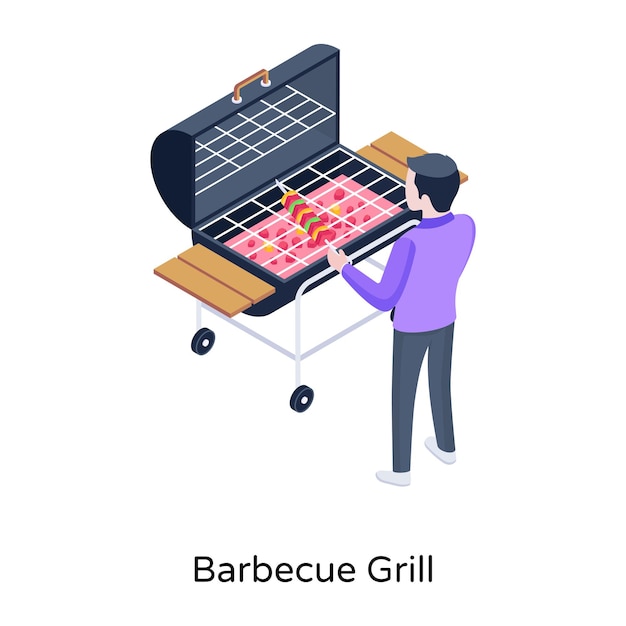 Vector person with barbecue grill conceptual icon