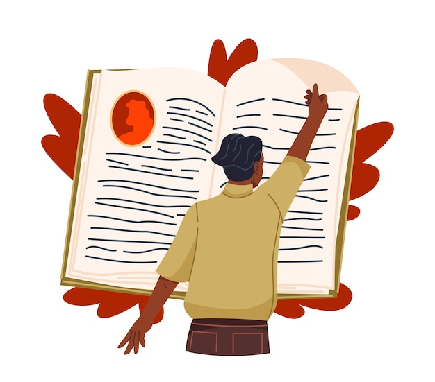 Человек с книгой молодой человек читает главу интересной истории или классического литературного персонажа
