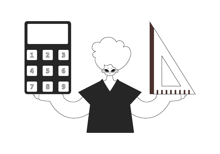 Vector 계산기와 줄을 가진 사람 학습 과목 과 선 공예 트렌디 스타일 터 일러스트레이션