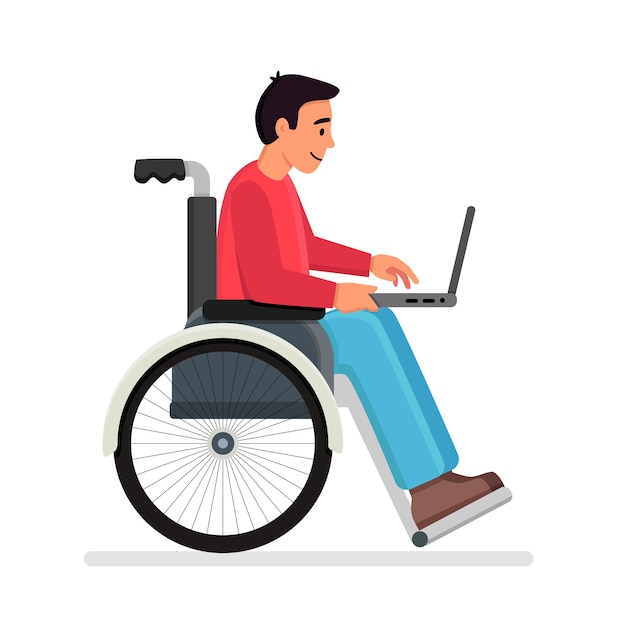 Vettore persona disabile che lavora al computer portatile