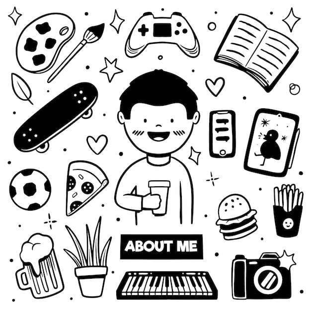 Vector person with hobbies and interests illustrated