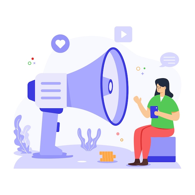 Person with megaphone flat illustration of business marketing