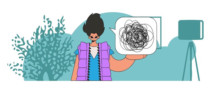 Vector a person with mental problems the man shows that he is trying to unravel his tangled thoughts