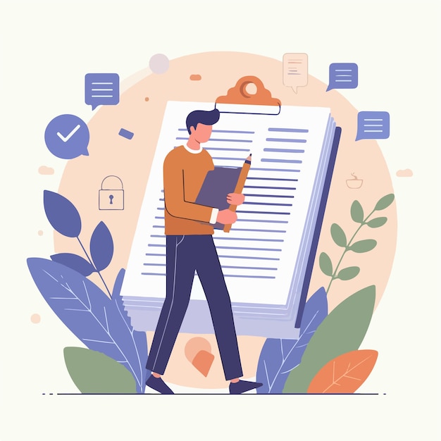 person with notepad simple and minimalist flat design style