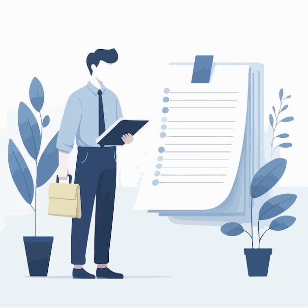 Vector person with notepad simple and minimalist flat design style