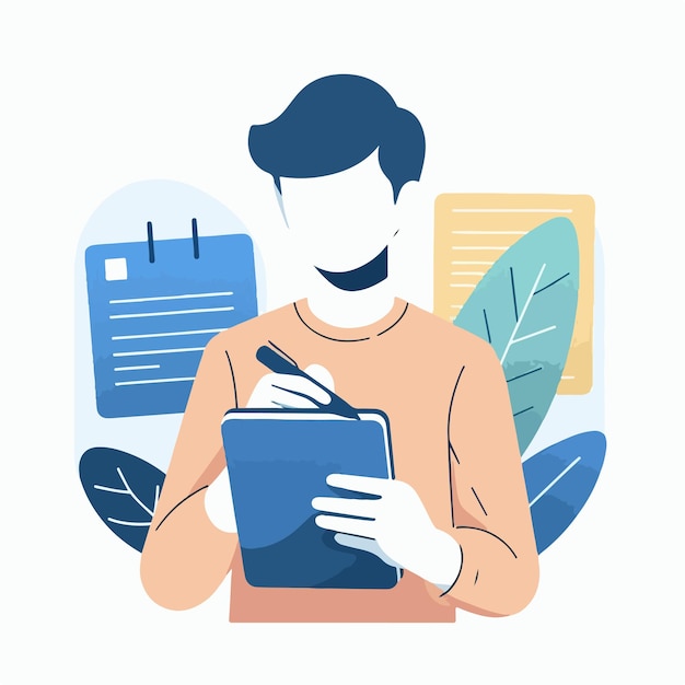 person with notepad simple and minimalist flat design style