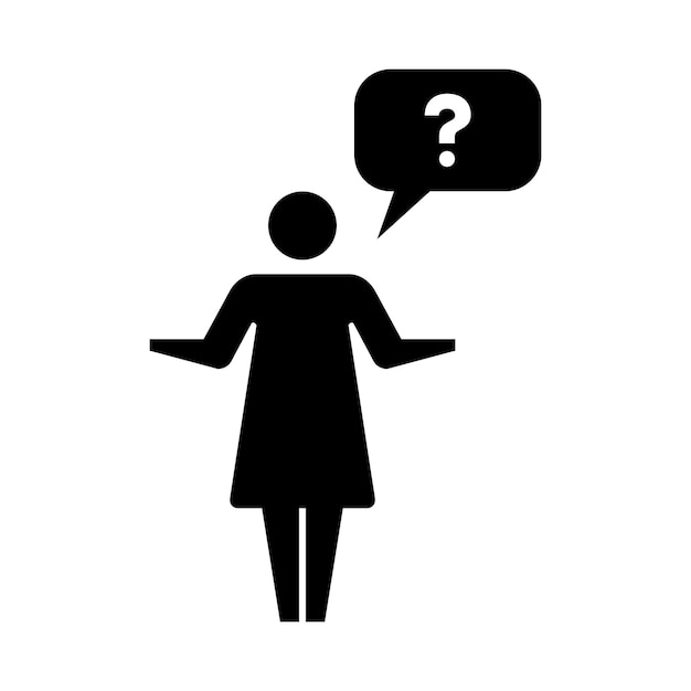 Person with question mark icon female vector sign for faq help ask and customer service symbol