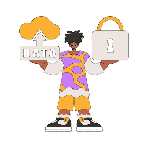 Vector person with secure cloud data and padlock.