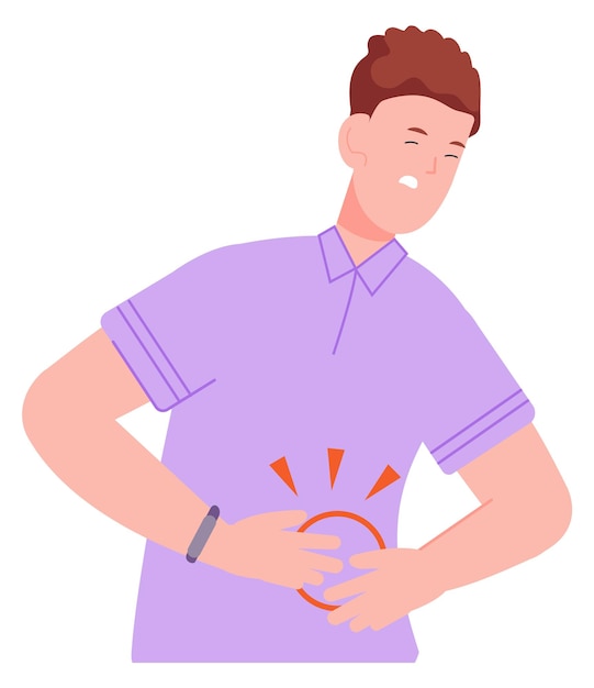 Vector person with stomach ache abdominal pain sick man