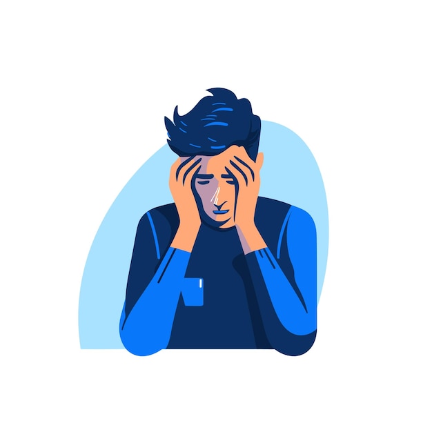 Vector person with a worried expression holding their head in their hands symbolizing their anxiety