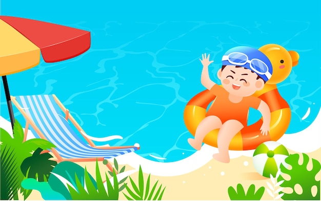 Personages zwemmen aan de kust in de zomer grote zomer zonne-term zomerzwemmen hobbyles