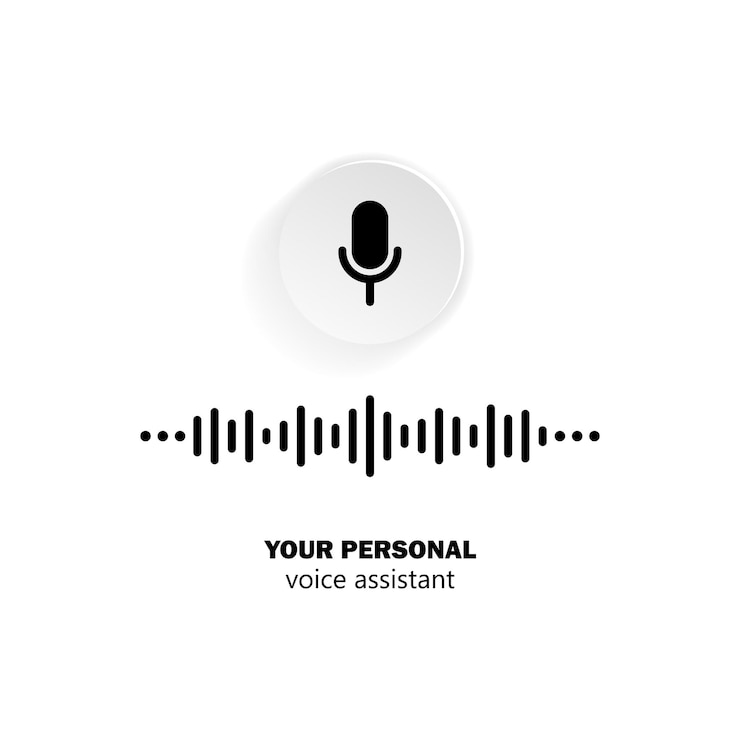 Vector 黒のパーソナルアシスタントと音声認識アイコン。音波付きマイク。孤立した白い背景の上のベクトル。 eps10。