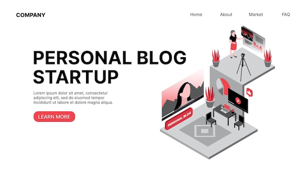 Personal Blog Startup Vlogging Horizontal Web Landing Page