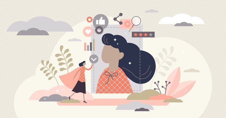 Vector personal branding influencer marketing concept,  tiny person  illustration.
