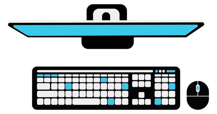Vector personal computer top view pc keyboard and mouse