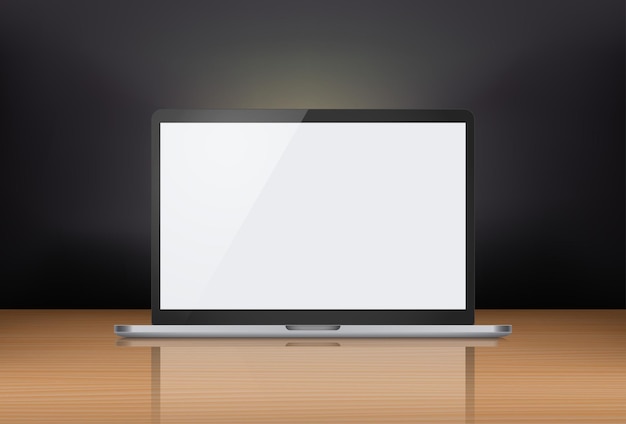 Vector personal computer with blank screen and reflection 3d vector mockup