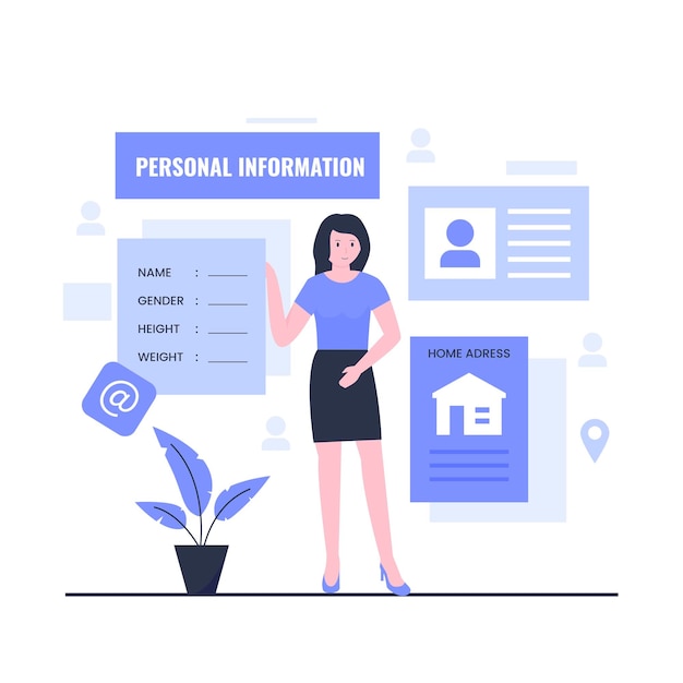 Concetto di design dell'illustrazione delle informazioni sui dati personali. illustrazione per siti web, landing page, applicazioni mobili, poster e banner