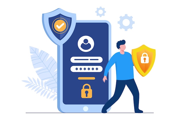 個人データセキュリティ、サイバーデータセキュリティオンラインコンセプトイラスト、インターネットセキュリティまたは情報プライバシー。フラットベクトルイラストバナーと保護