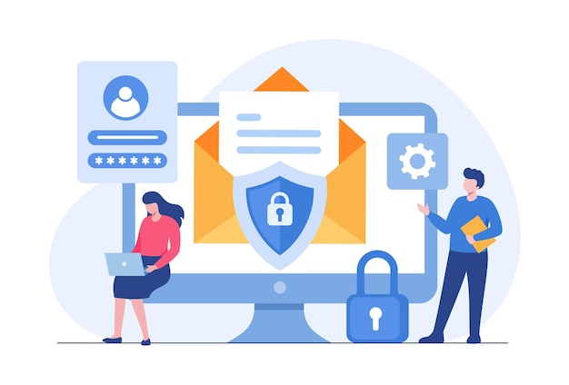 個人データセキュリティ、サイバーデータセキュリティオンラインコンセプトイラスト、インターネットセキュリティまたは情報プライバシー。フラットベクトルイラストバナーと保護