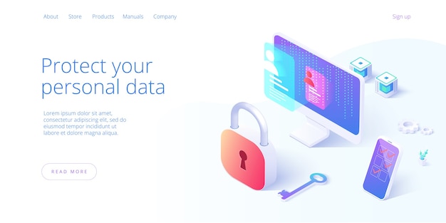 Безопасность личных данных в изометрической иллюстрации
