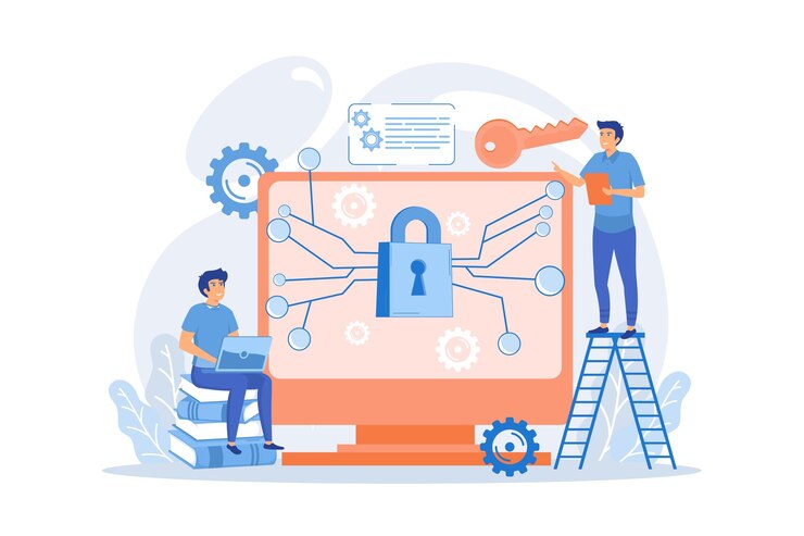 Vector personal digital security. defence, protection from hackers, scammers. data breaches,