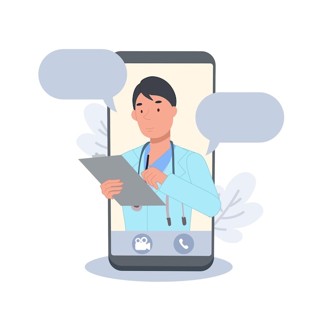 Personal doctor giving advice for patient medical app Flat Vectorcartoon character illustration