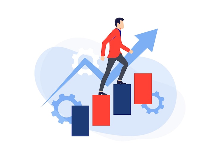 Vector personal growth and financial success flat illustration template