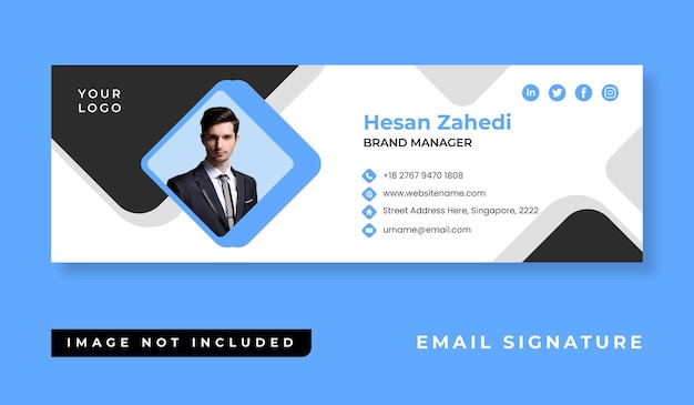 Personal minimalist email signature template design or email footer and personal social media cover