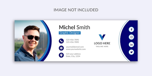 Personal office email signature template or personal social media email footer cover design