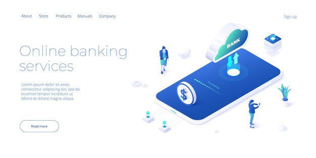 Personal online banking and internet money transaction concept in isometric vector design Payment transfer or deposit and investment Web banner layout template