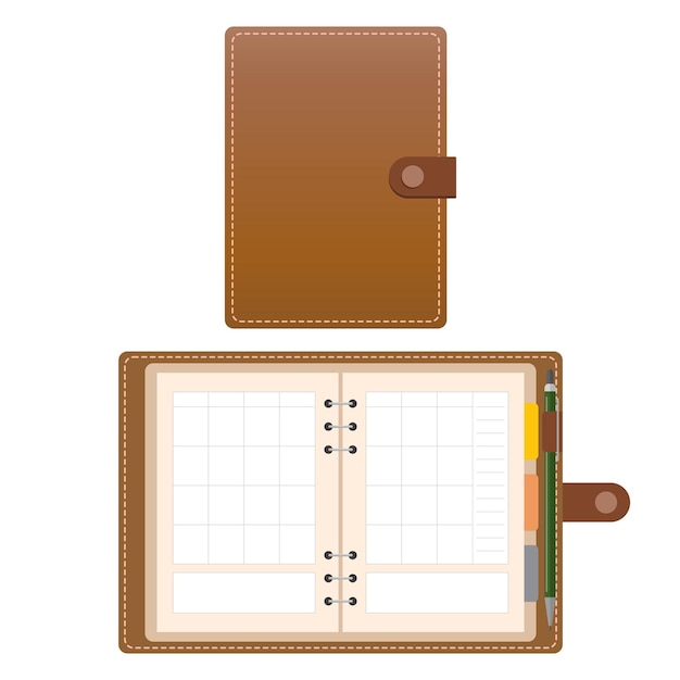 Personal organizer with pen vector Keep personal notes calendars diaries and work