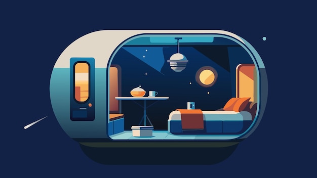 Vector in the personal pod of a space traveler youll find a cozy sleeping nook with a view of the stars a