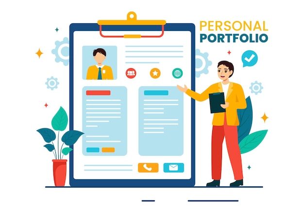 Vector personal portfolio illustration with profile data resume or self improvement to attract clients