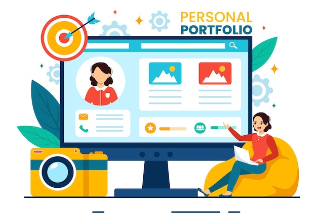 Vector personal portfolio illustration with profile data resume or self improvement to attract clients