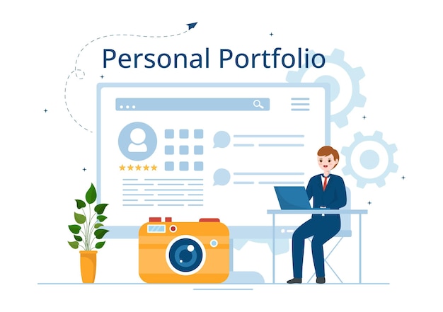 Personal Portfolio with Profile Data or Self Improvement to Attract Clients Hand Drawn Illustration