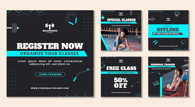 Vector personal trainer instagram posts design