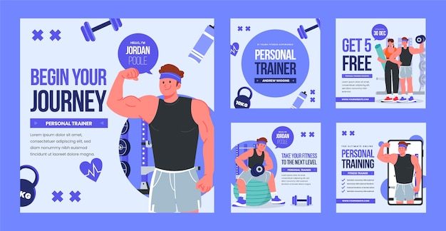 Vector personal trainer instagram posts ontwerp