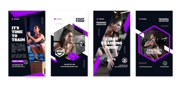 Vettore progettazione di storie di instagram di personal trainer