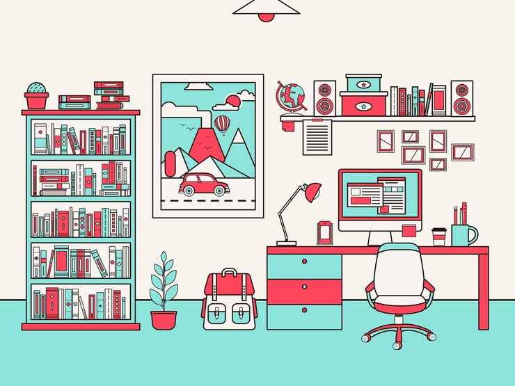 Vector personal workplace concept in flat line style