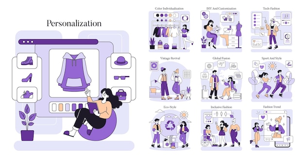 personalization concept set exploring various fashion styles and customization options online trend
