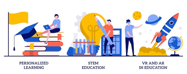 벡터 작은 사람들과 함께하는 교육 개념의 맞춤형 학습, 줄기 교육, vr 및 ar