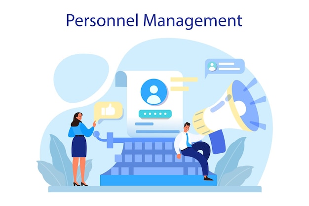 Personeel beheer concept. Zakelijke werving en aanpassing van werknemers. HR-manager die nieuwe werknemer aanneemt. Human Resources Management.