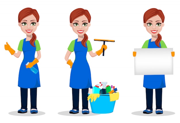Personeel van het schoonmaakbedrijf in uniform schoonmaken