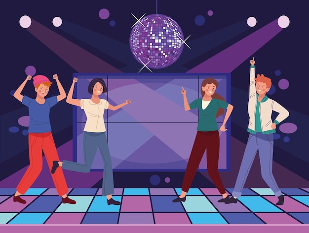 Vector persons dancing in disco