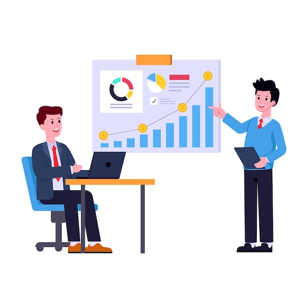 Persons discussing work process flat illustration of business planning