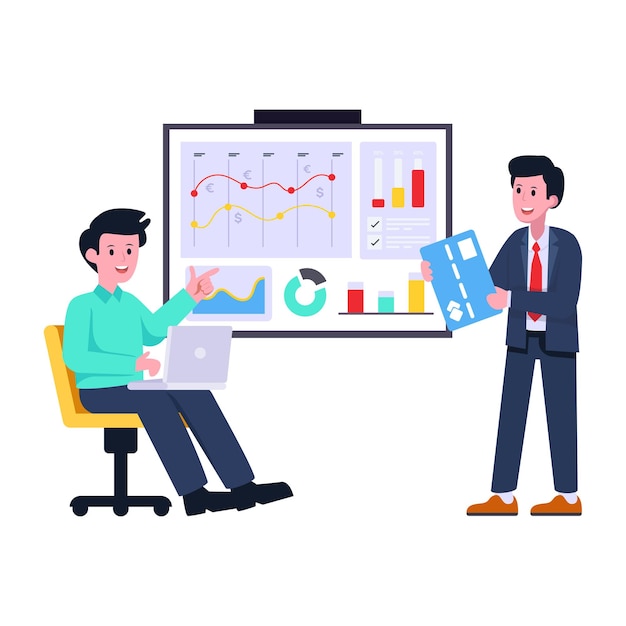 Persons discussing work process flat illustration of business planning